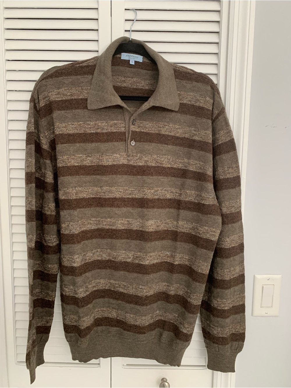 Allora Brown Striped Polo Sweater - Men's